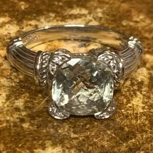 Judith Ripka Ring Size 9 Sterling Silver, Light Green Quartz and CZ's Diamonique